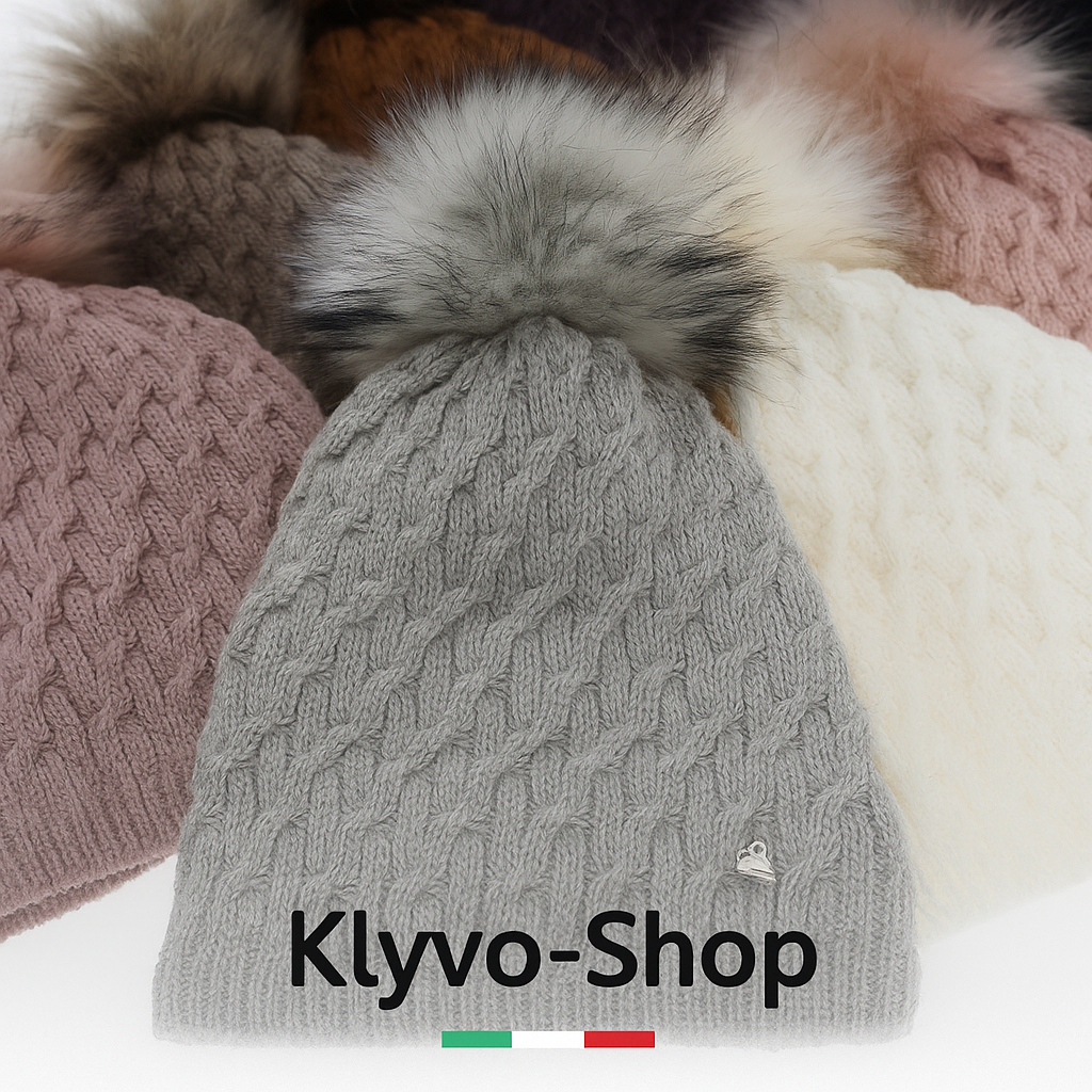 KASKADA - Berretto Donna invernale con pompon in pelliccia ecologica e fodera in pile.