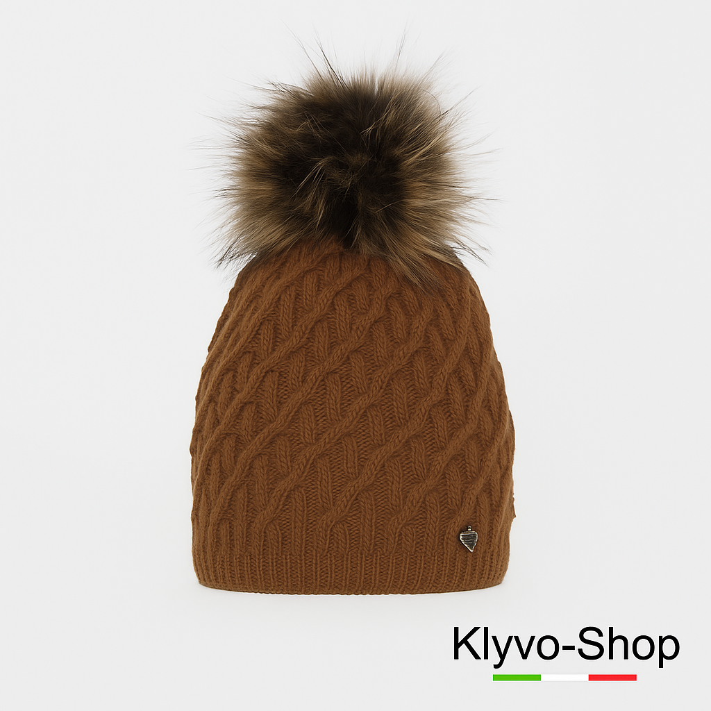 KASKADA - Berretto Donna invernale con pompon in pelliccia ecologica e fodera in pile.