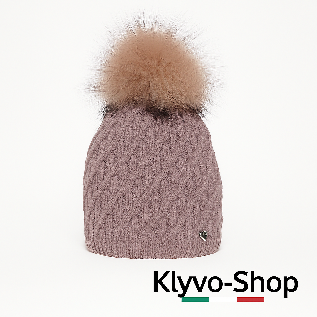 KASKADA - Berretto Donna invernale con pompon in pelliccia ecologica e fodera in pile.