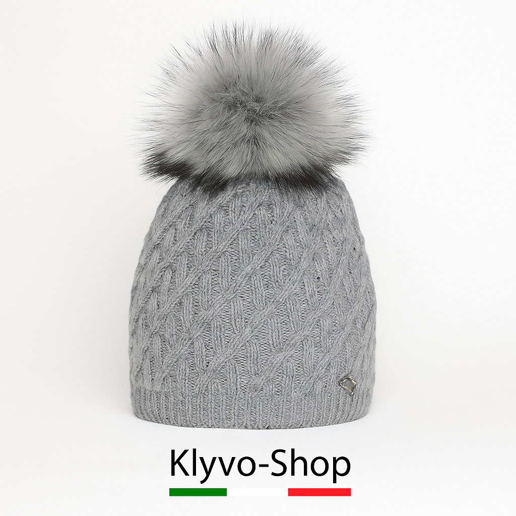 KASKADA - Berretto Donna invernale con pompon in pelliccia ecologica e fodera in pile.