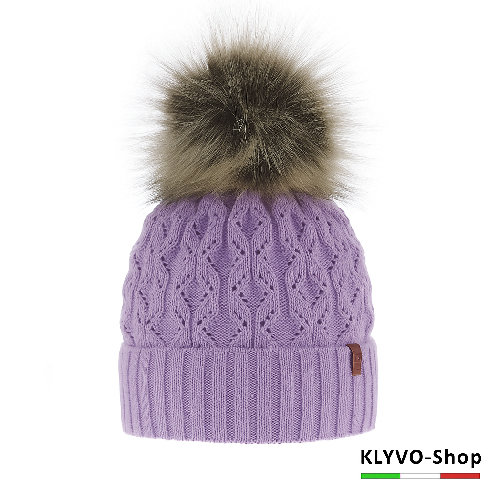 KATTY - Berretto Donna invernale con pompon in pelliccia ecologica e fodera in pile.