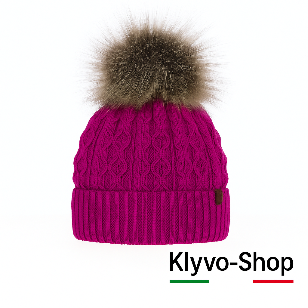 KATTY - Berretto Donna invernale con pompon in pelliccia ecologica e fodera in pile.