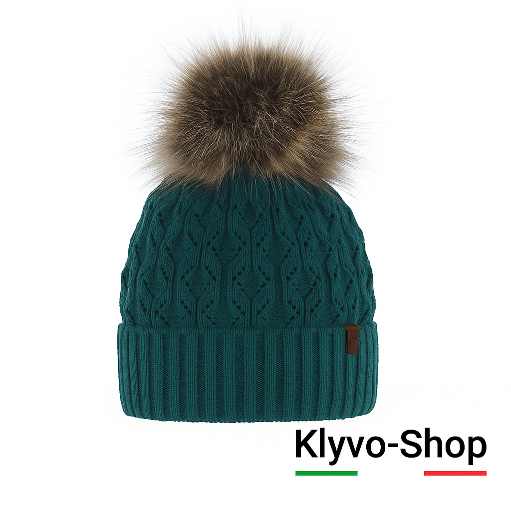 KATTY - Berretto Donna invernale con pompon in pelliccia ecologica e fodera in pile.