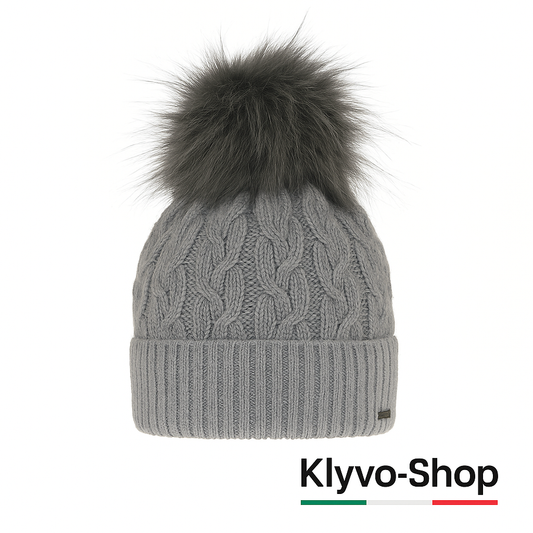 DEVA-Berretto Donna Invernale con pompon in pelliccia ecologica e fodera in pile.