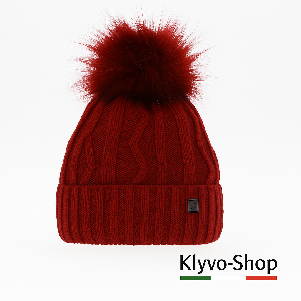 RENIKA - Berretto Donna invernale con pompon in pelliccia ecologica e fodera in pile