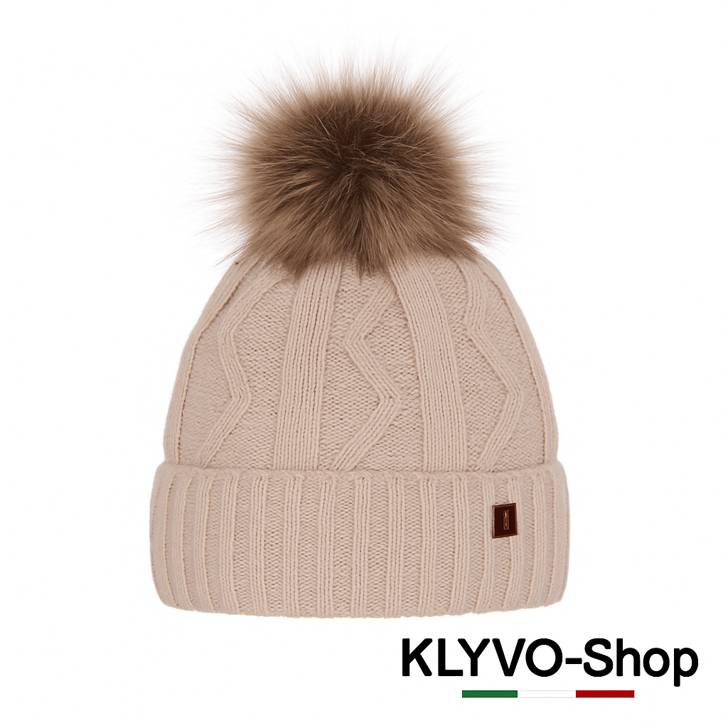 RENIKA - Berretto Donna invernale con pompon in pelliccia ecologica e fodera in pile