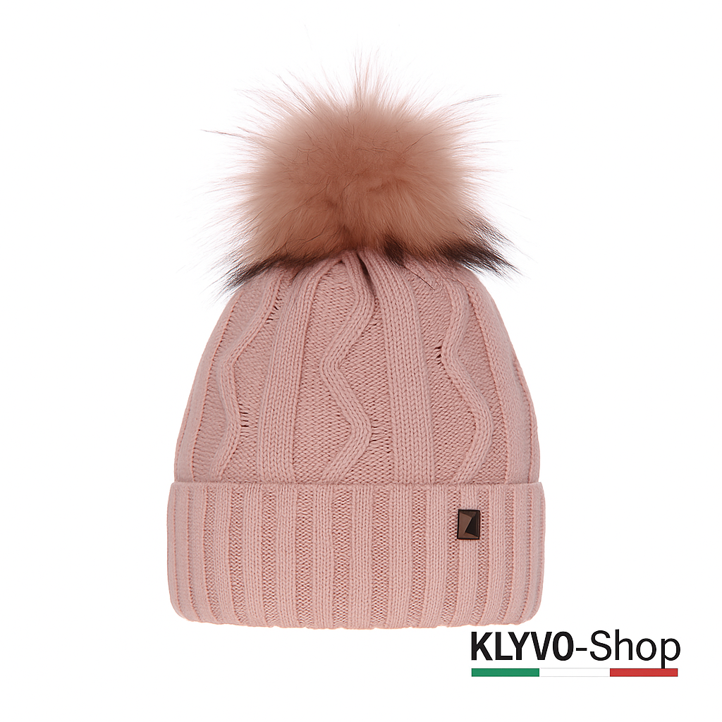 RENIKA - Berretto Donna invernale con pompon in pelliccia ecologica e fodera in pile