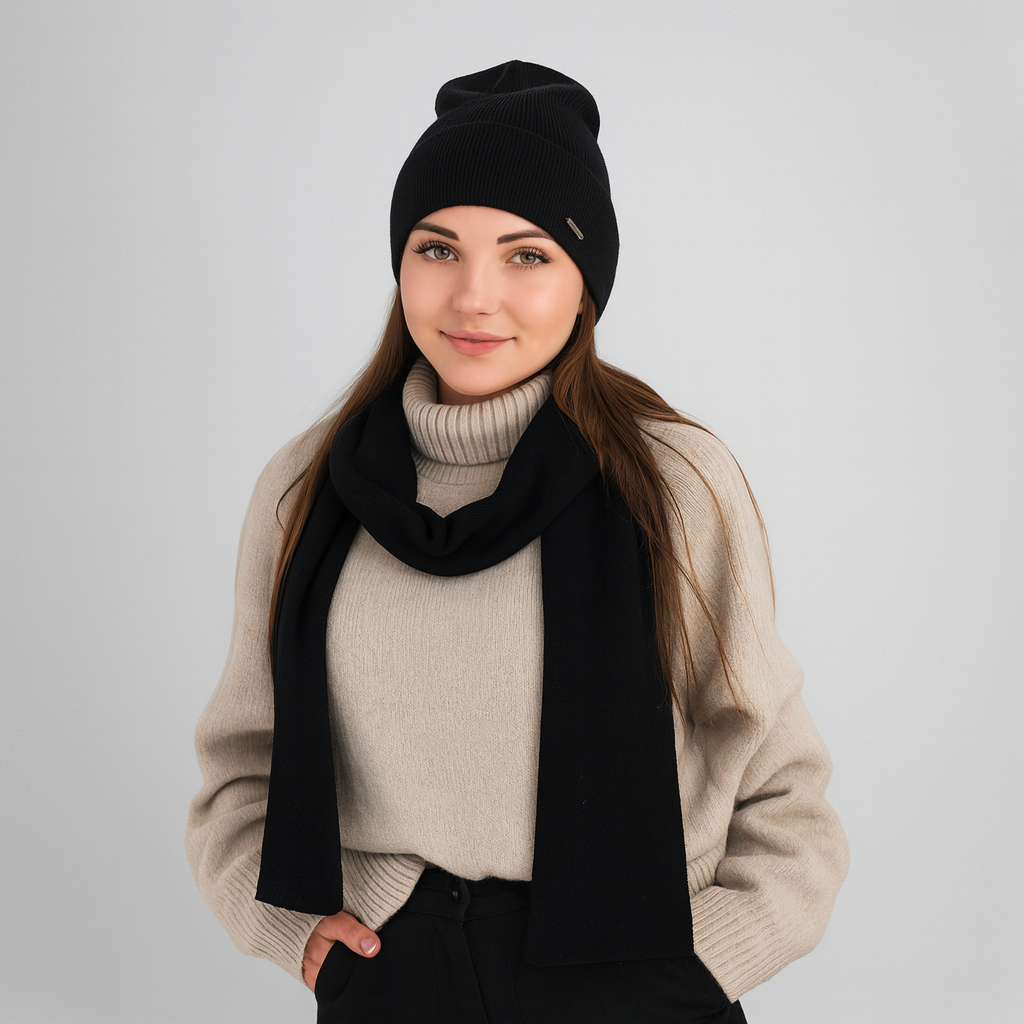 MELPOMENA - Set Donna Berretto & sciarpa 100% lana merino extrafine.